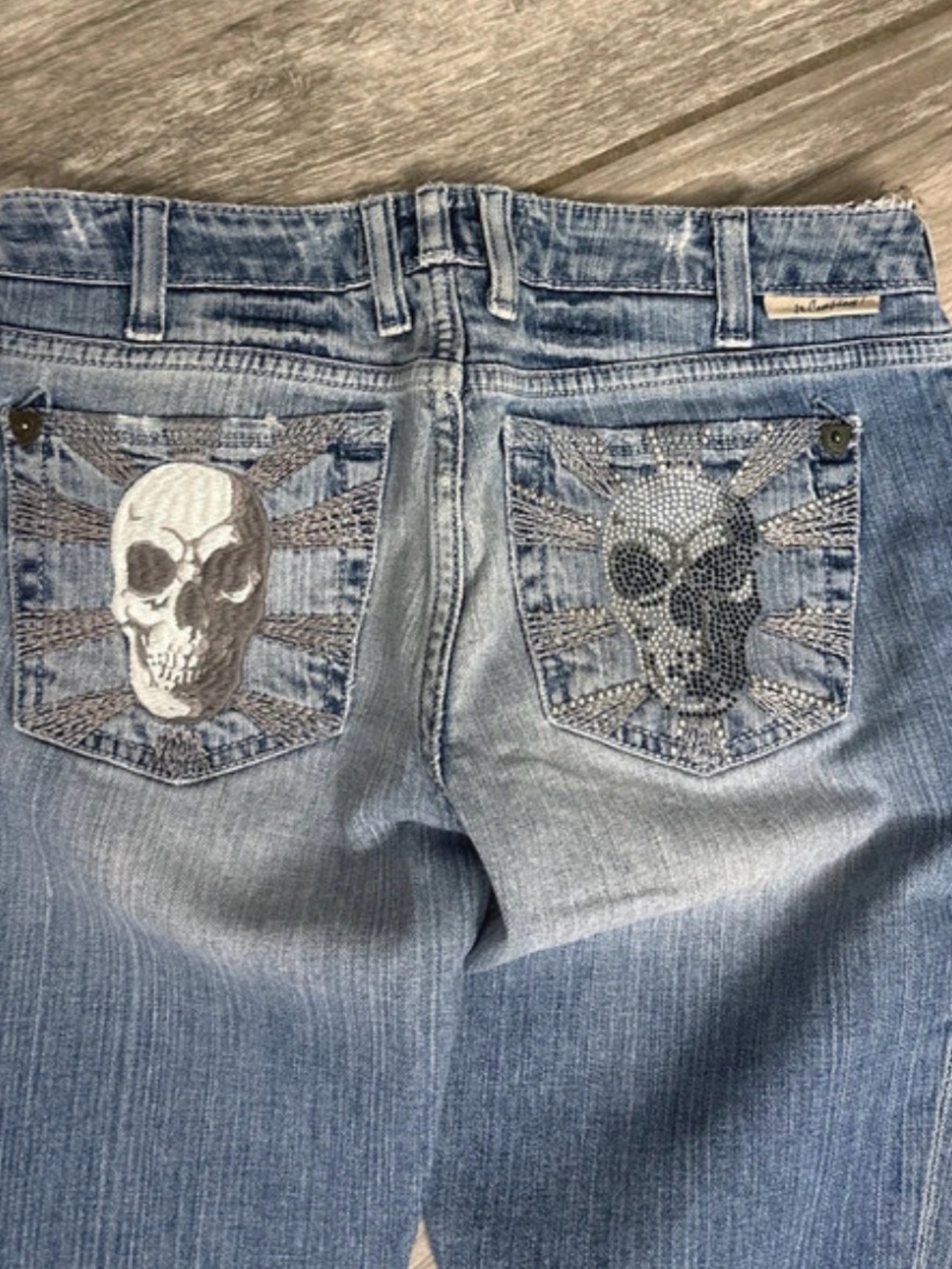 Light Blue Skull Embellished Boot Cut Jeans